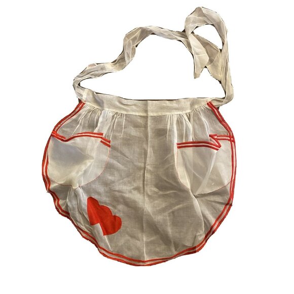 Red & White Heart Pattern Waist Apron By Carmen Lee - Picture 1 of 5